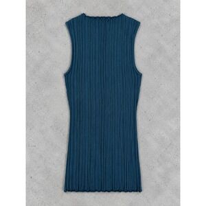 NWT Elan Ribbed Sleeveless Top Dark Teal Lettuce Trim Knit Tank Top Mock Neck XS